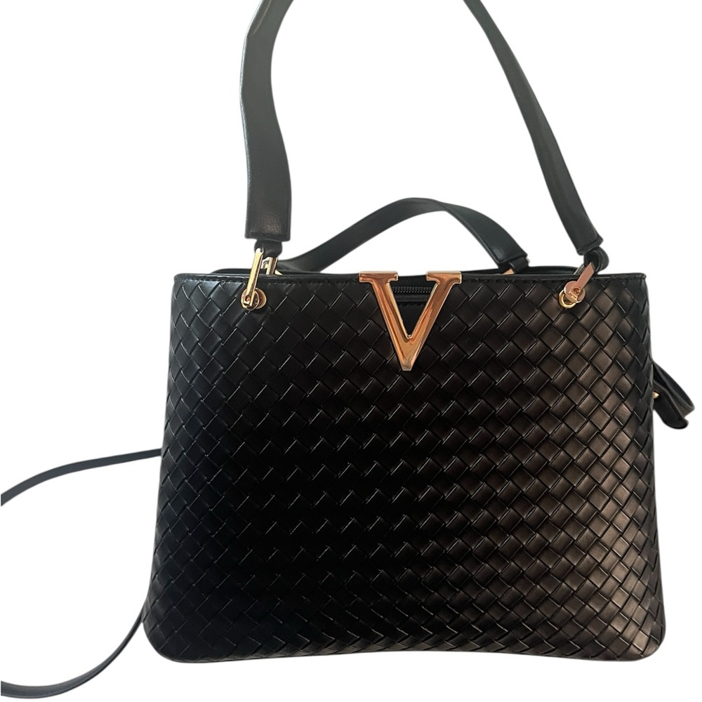 Black Woven Leather Handbag